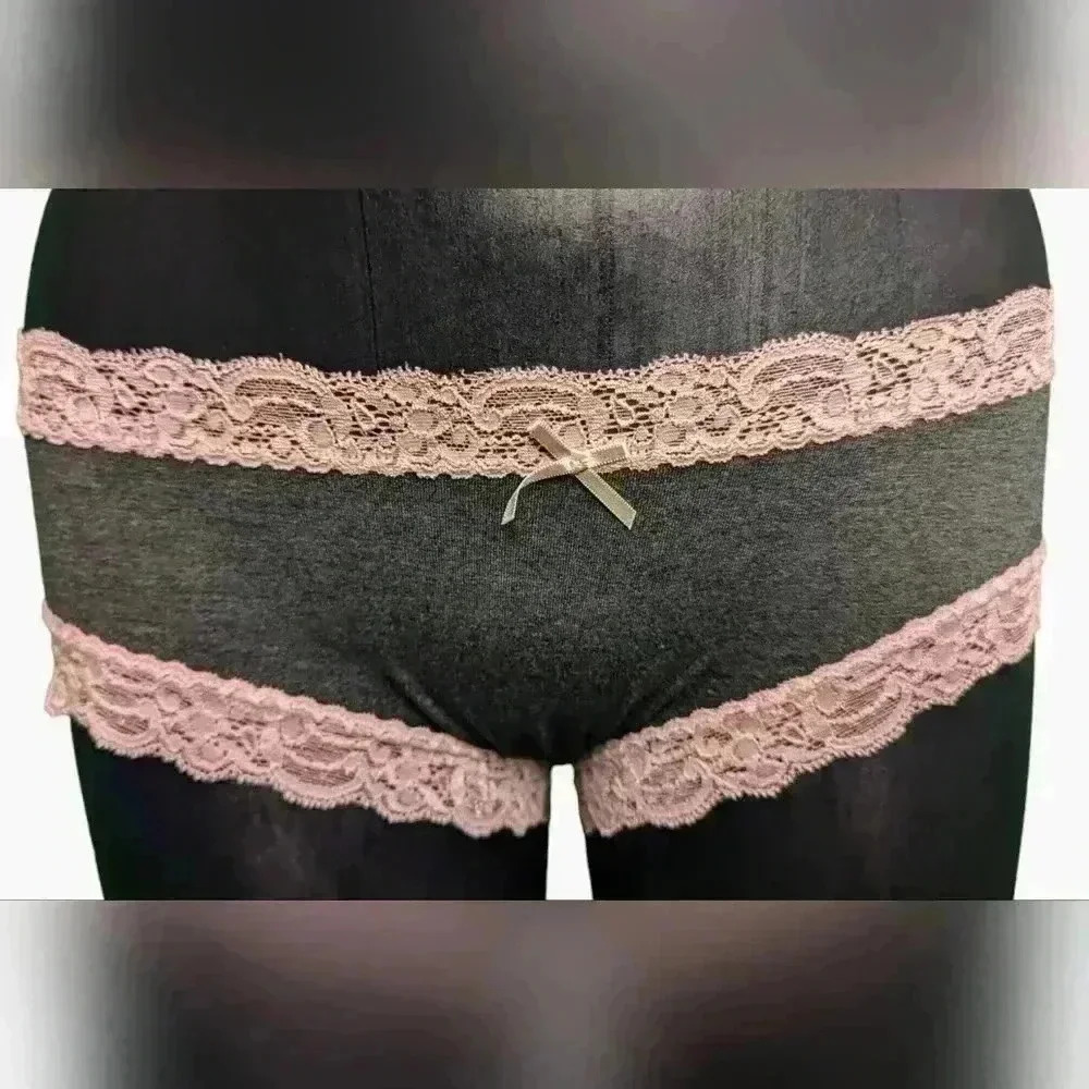 Fleur't Boy Short Medium Gray With Pink Lace